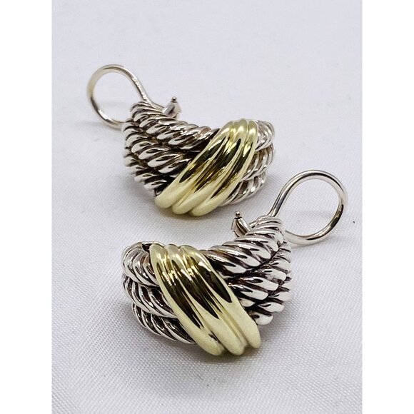 David Yurman Triple Cable Sterling Silver 14K Yellow Gold Clip on Earrings - Picture 2 of 8